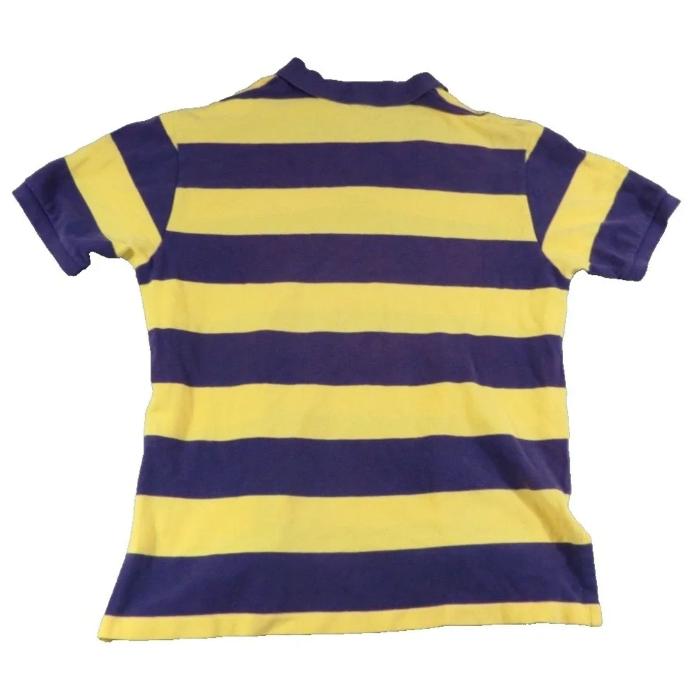 Polo Ralph Lauren Mens L Purple Yellow Stripe Pique Cotton Polo Shirt LSU Lakers